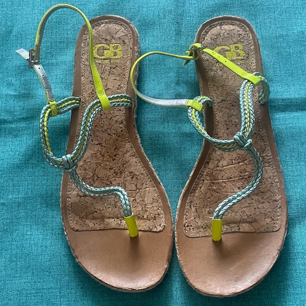 Gianni Bini Green and Tan Minimalist Sandals - Picture 2 of 6